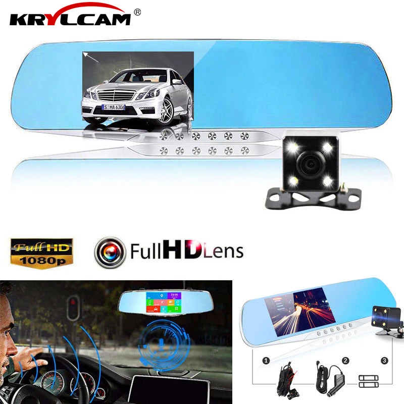 Krylcam Автомобильная камера зеркало заднего вида DVR двойной объектив цифровой