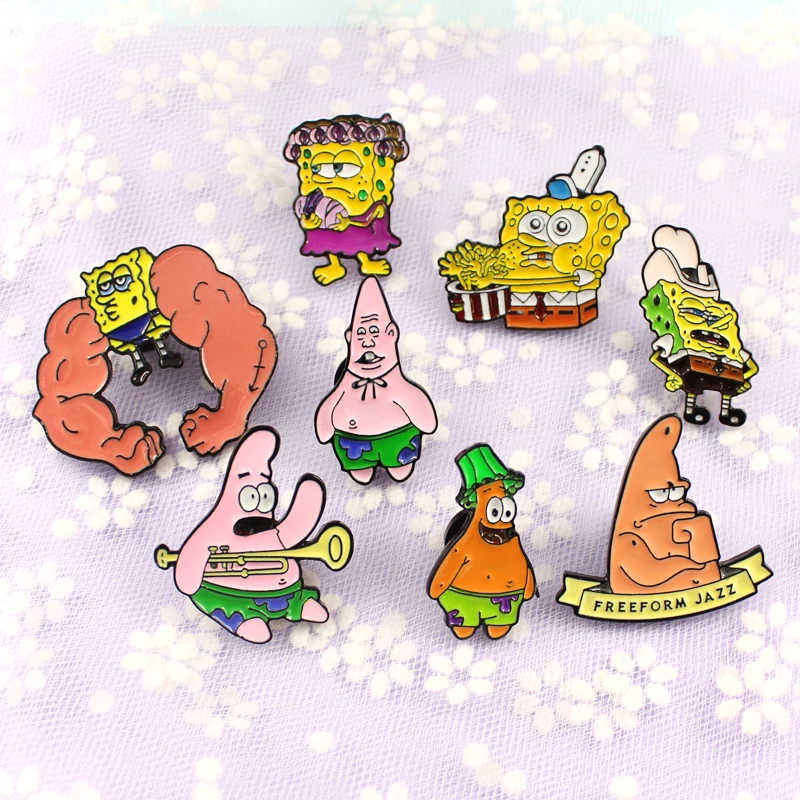 GDHY SpongeBob аниме серия брошь 16 видов стилей губка-Боб эмалированные булавки морские звезды Барнакл мальчик дом в форме ананаса для детей Кнопка значок