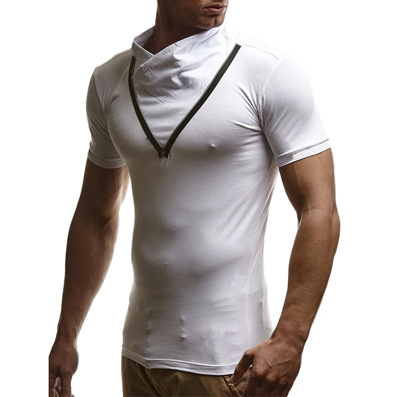 2018 Fashion Brand Trend Slim Fit Short sleeved T Shirt Men Patchwork Collar Tee V-Neck T-Shirt Cotton Shirts Plus Size | Мужская одежда