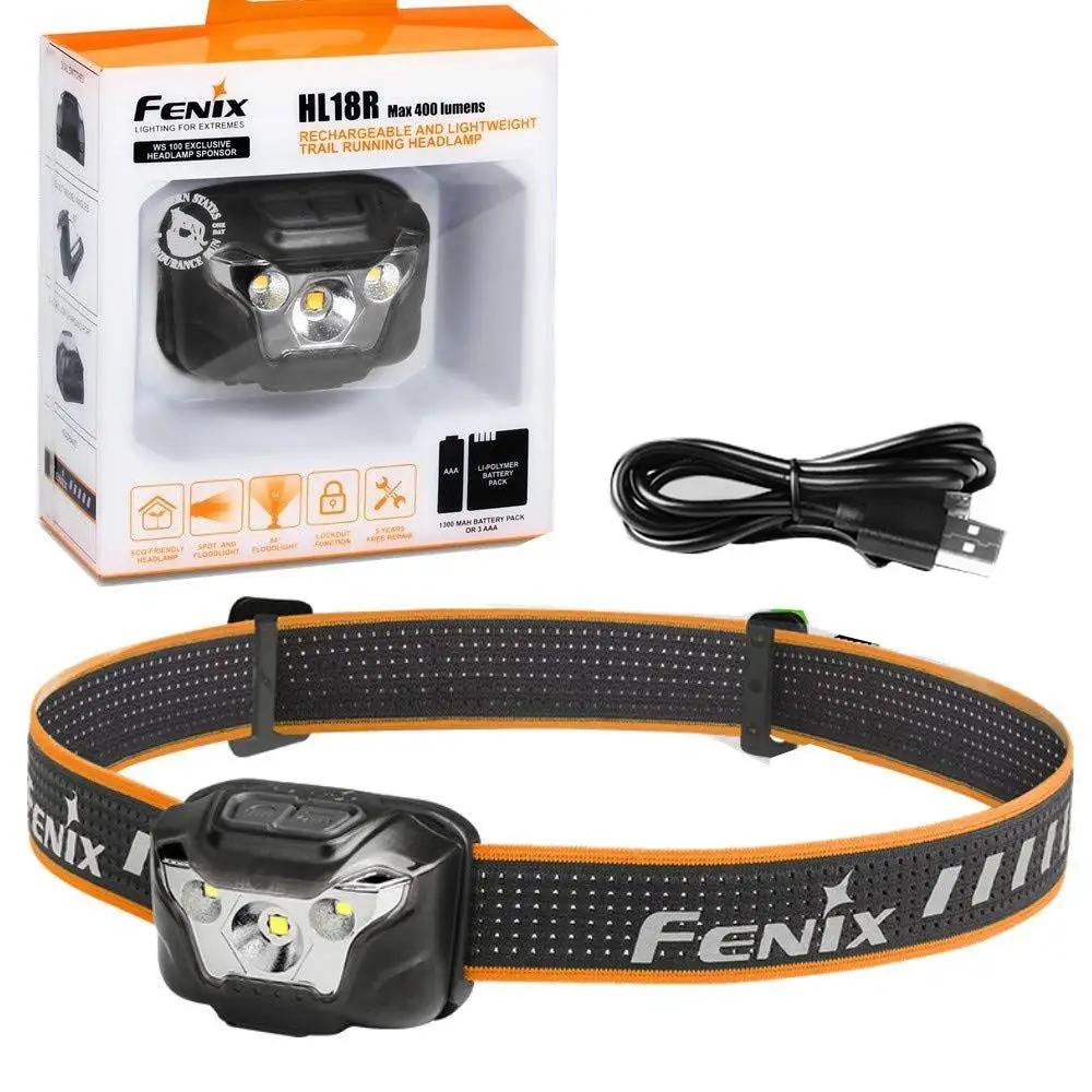 black Ультралегкий светодиодный налобный фонарь Fenix HL18R с зарядкой от USB 400 люмен - Испускаемый цвет: black