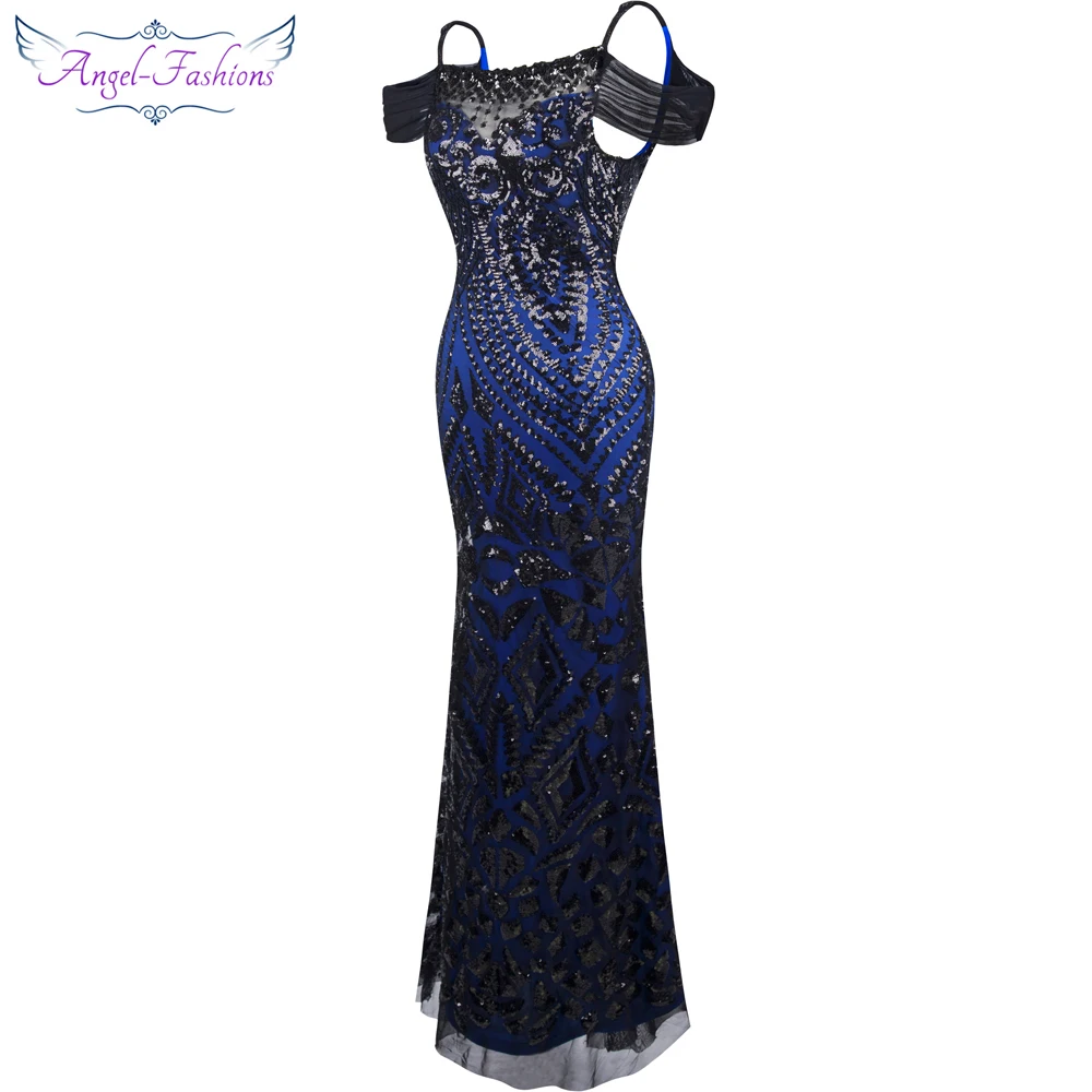 Angel-Fashion vestido de festa длинное вечернее платье русалки с блестками Abendkleid черного цвета 220