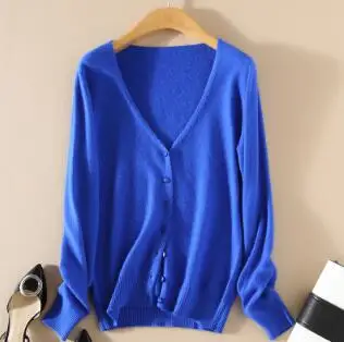 Sapphire Новинка, кашемировый кардиган, мягкий, на ощупь, на весну и лето, v-образный вырез, на пуговицах, вязанный, Рашгард, солнцезащитный, женский свитер wsr575 - Цвет: Sapphire