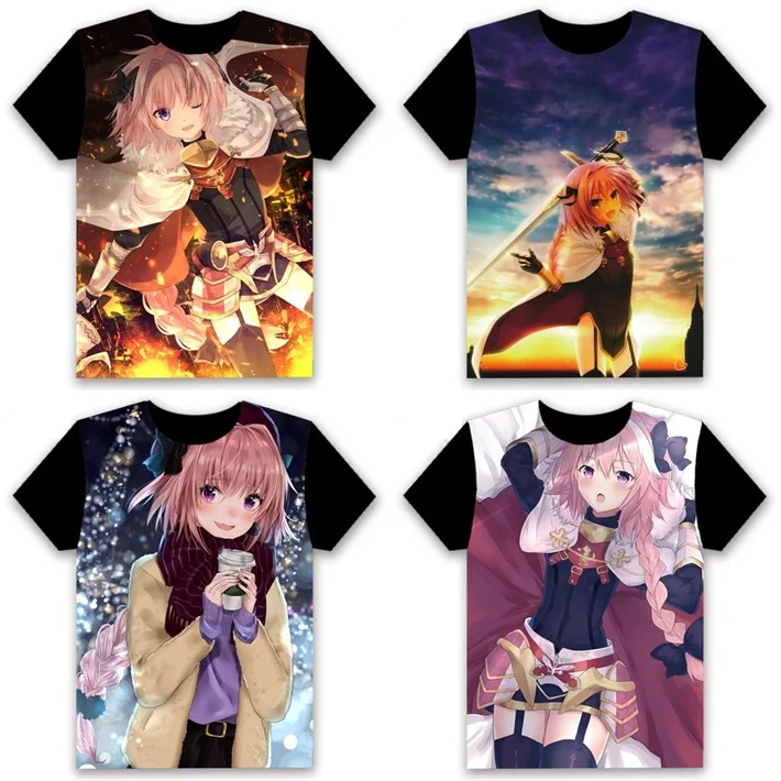 Футболка Аниме Манга Fate/Apocrypha Astolfo с принтом Косплей короткий рукав для женщин и мужчин Черная футболка Топы Повседневная летняя забавная рубашка