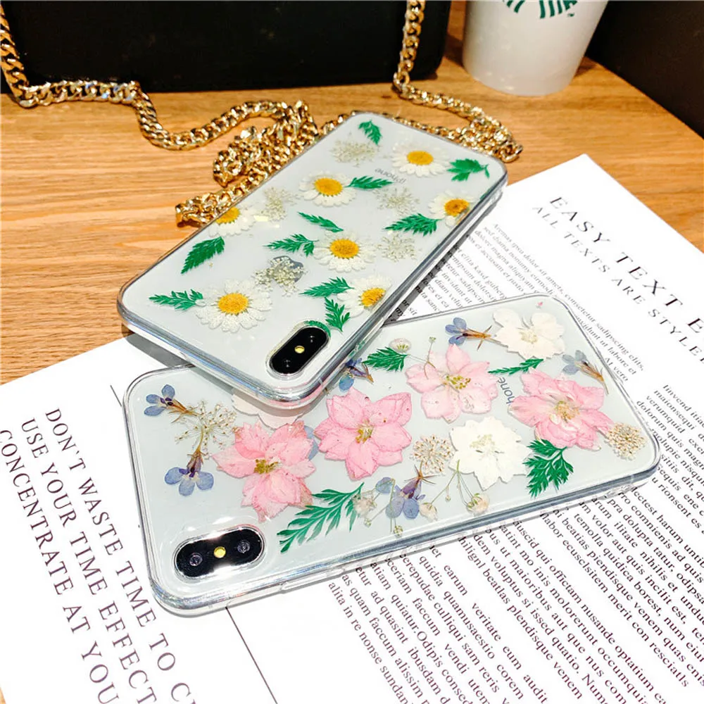Чехол OTAO из мягкого ТПУ с натуральными сухоцветами для iPhone X 7 8 plus 6 6S эпоксидный