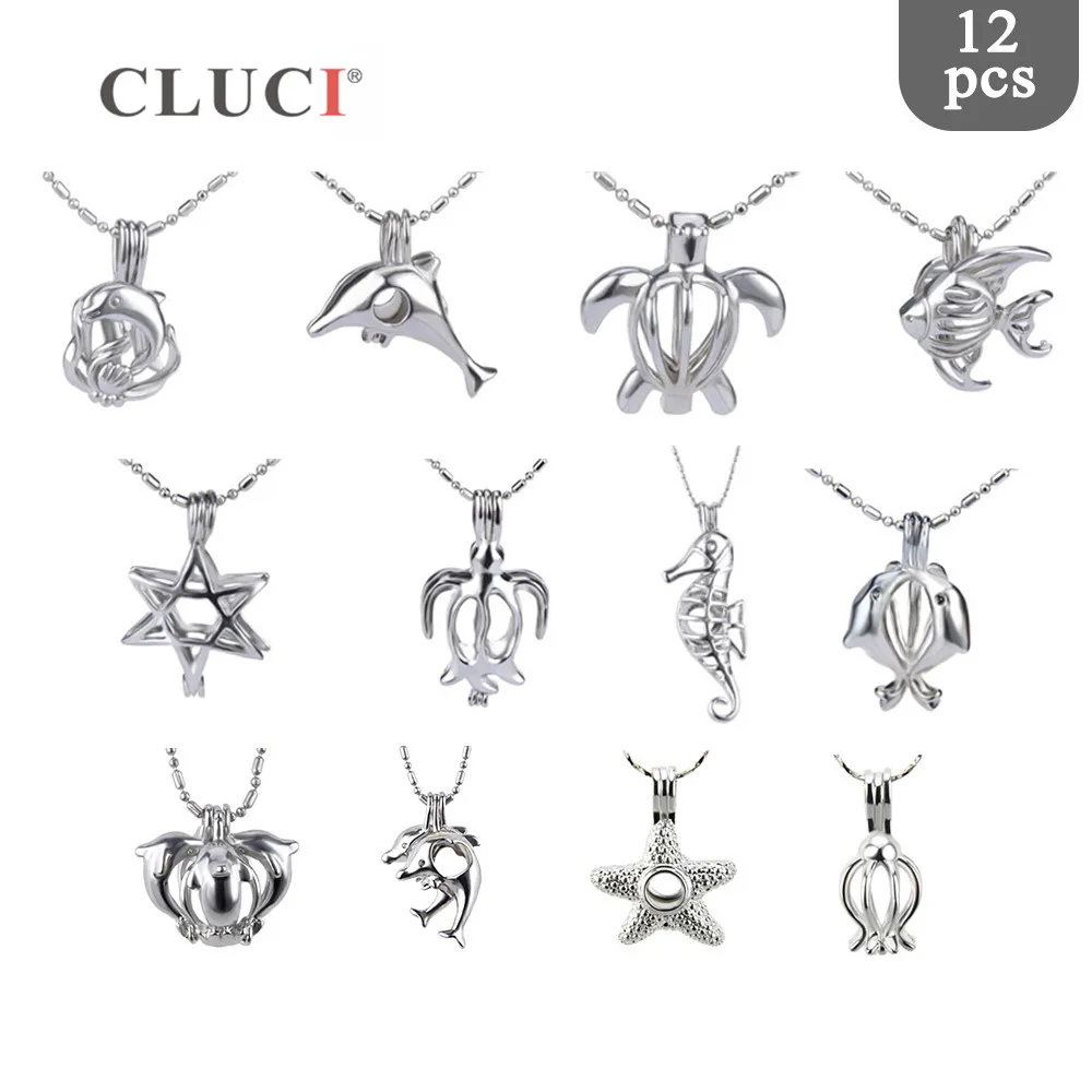 CLUCI 12 шт./компл. Микс морская черепаха звезда дельфин жемчужная клетка кулон