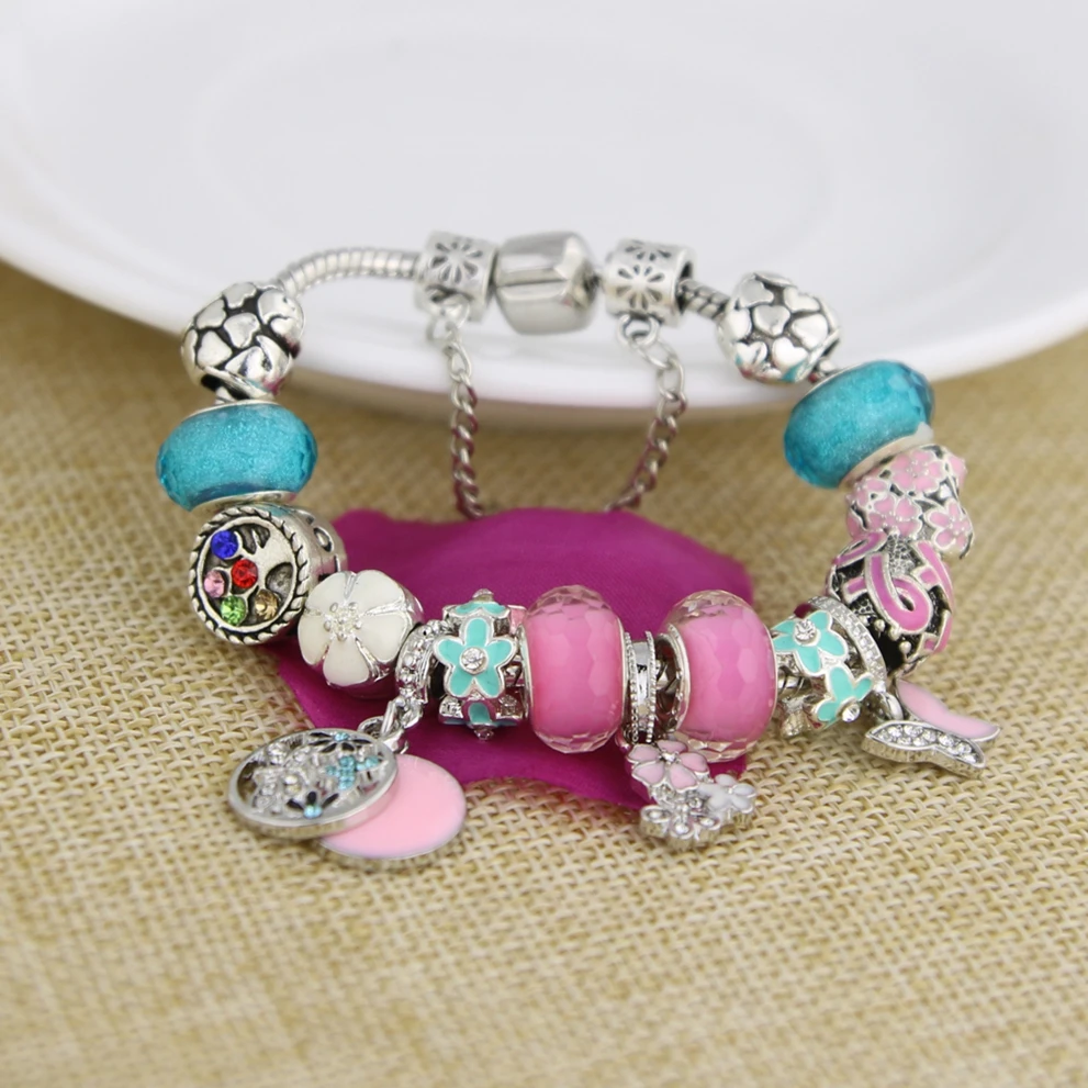 Женские браслеты шармы KEORMA браслет из розовой ленты с цветами и бабочками