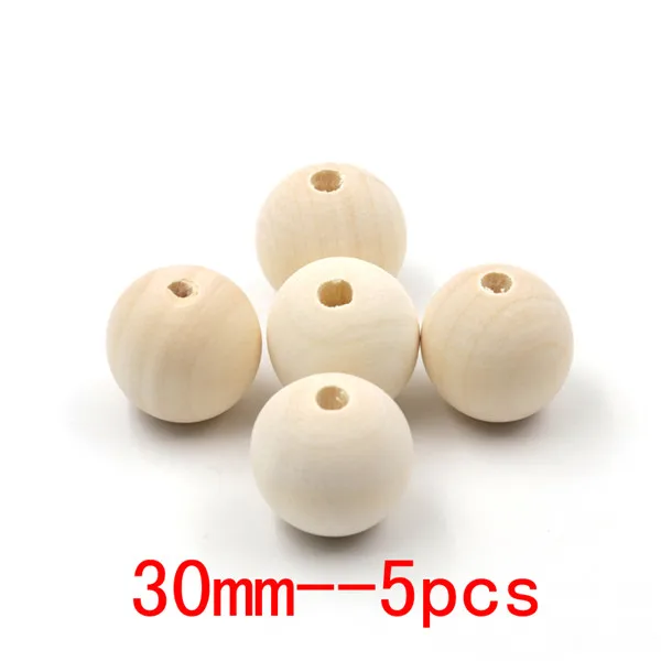 30mm 5pcs Новые высококачественные необработанные деревянные бусины 8-35 мм бусины для прорезывания зубов круглые деревянные бусины для прорезывания зубов для детских игрушек ювелирные изделия - Цвет: 30mm 5pcs
