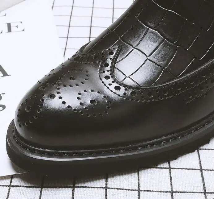 Мужские ботинки из натуральной кожи на низком каблуке 2 цвета|Туфли| |