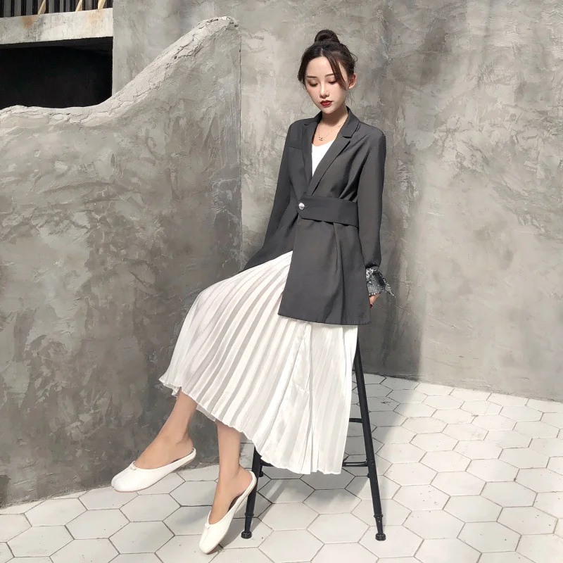 Женский костюм весенний свободный с манжетами и блестками|Женские пиджаки| |