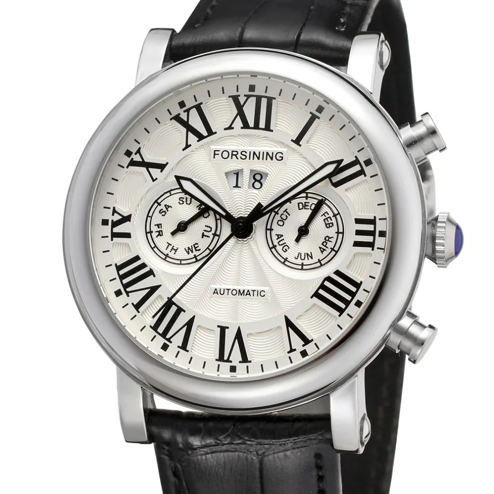 Модные и повседневные мужские автоматические часы наручные из натуральной кожи