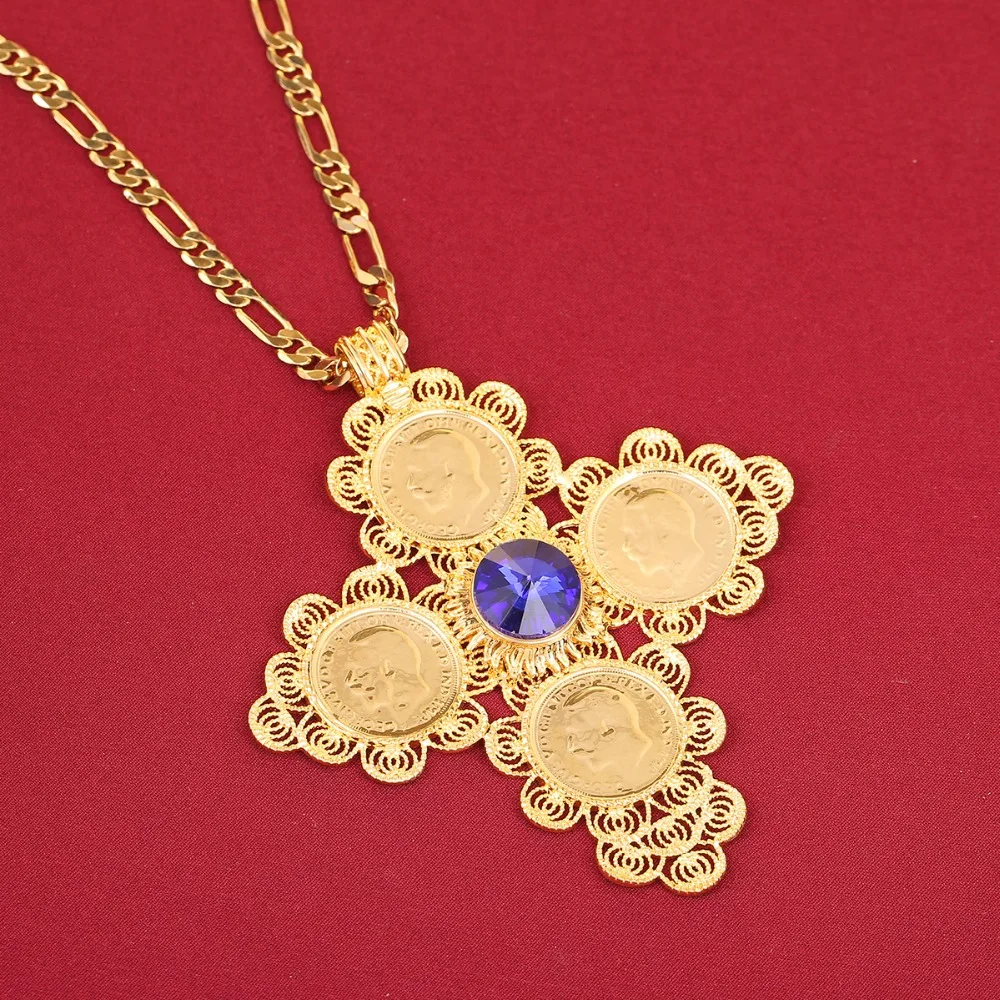 Ожерелье с подвеской в виде креста эфиопскими монетами женское ювелирное