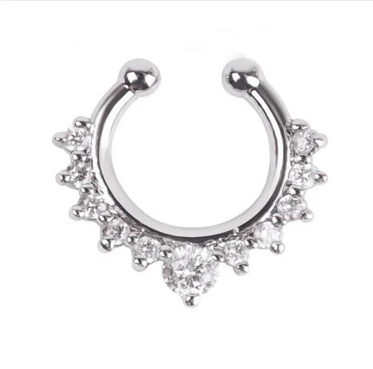Silver Женские кольца для носа хрустальное кольцо в нос имитация перегородки Пирсинг клипса на теле ювелирные кольца для носа серьга в нос - Окраска металла: Silver