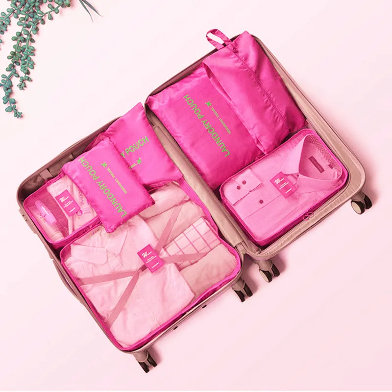 7pc Rose red Не пропустите Новые 7 шт./компл. путешествия Чемодан организатор мешок Для женщин большой емкости одежда организовать Для мужчин Дорожная сумка для хранения Организатор сумка - Цвет: 7pc Rose red