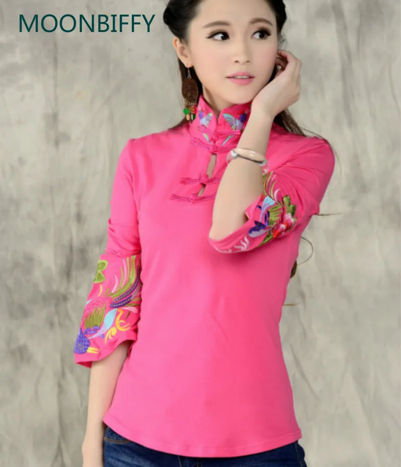 Рубашка в китайском стиле для беременных женщин осенняя Этническая черная белая