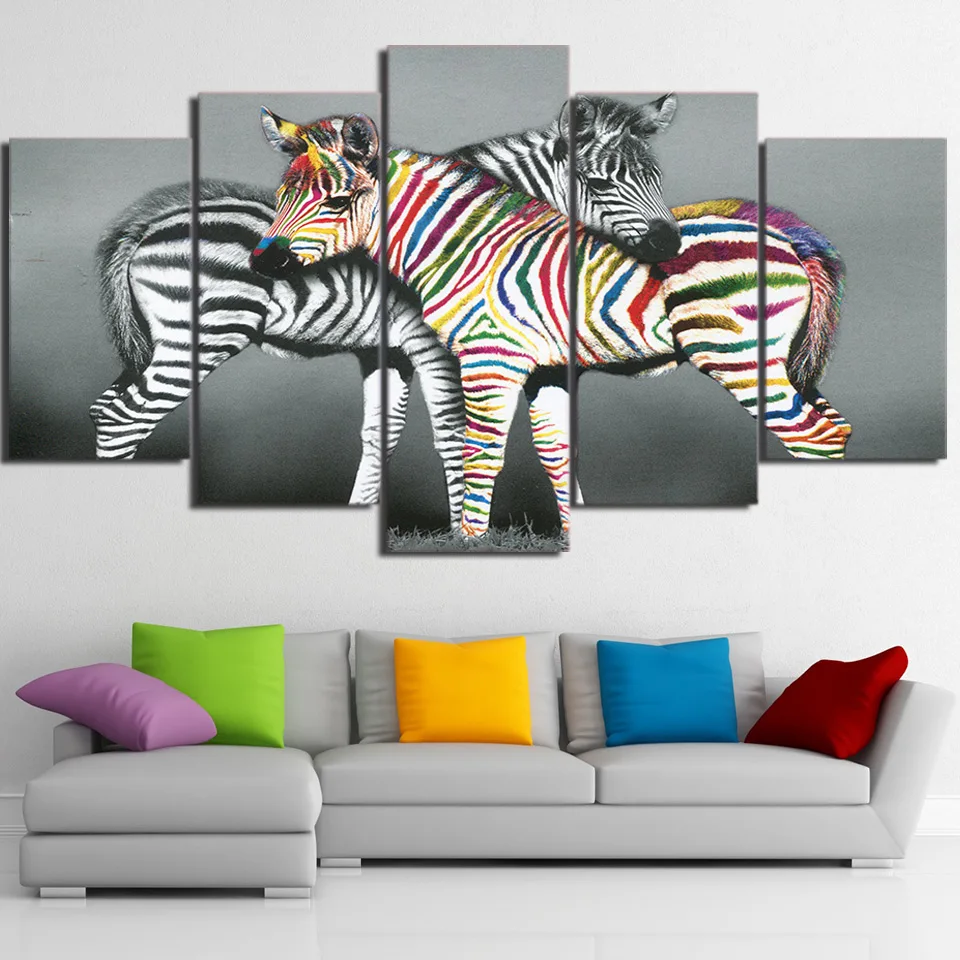 Художественная живопись HD печать холст гостиная модульная 5 цветов Zebras структура