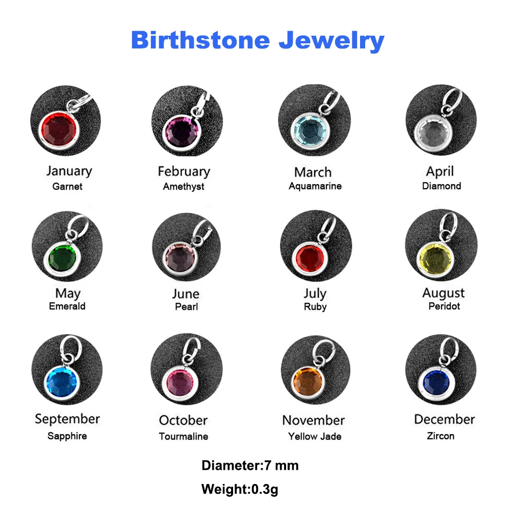 12 шт./лот подвески из нержавеющей стали для ожерелья и браслета 7 мм|birthstone charms|mixed