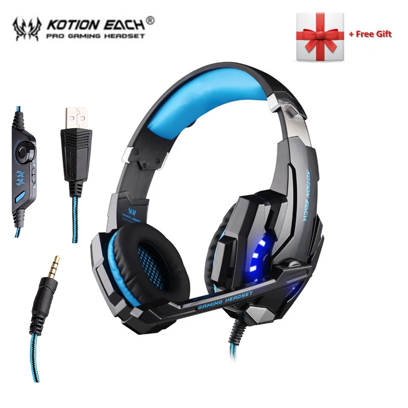 G9000 blue Игровые наушники KOTION G2000 G9000 игровые наушники гарнитуры геймера наушники стерео глубокий НЧ, проводная гарнитура с микрофоном светодиодный светильник для ПК PS4 X-BOX - Цвет: G9000 blue