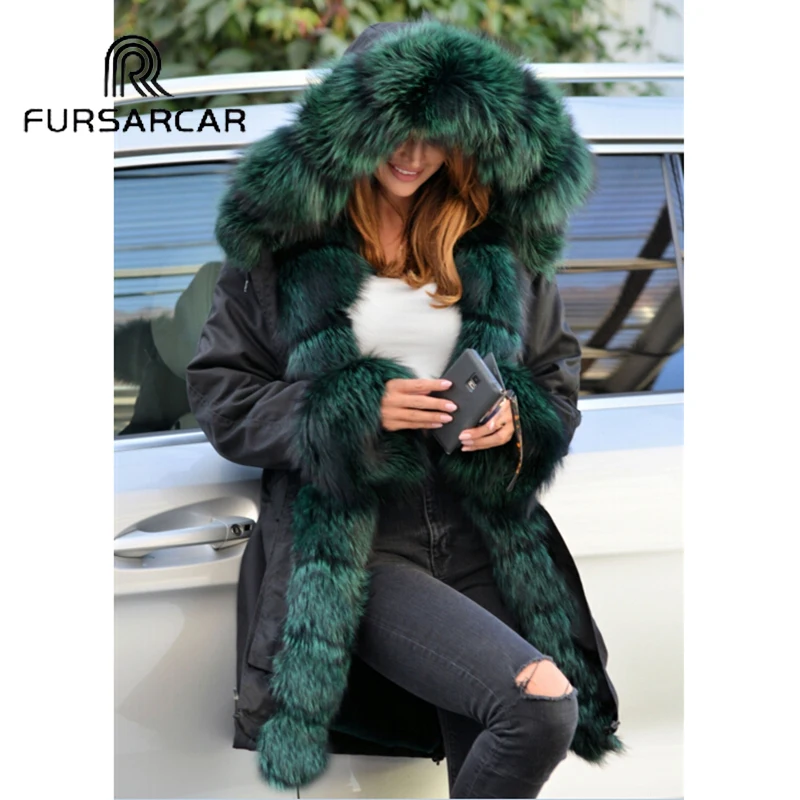 FURSARCAR Женское зимнее пальто с натуральным мехом Роскошная длинная парка толстым