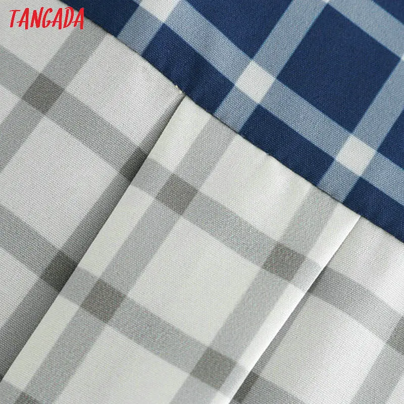 Tangada Женская клетчатая блузка большого размера из кусков с асимметричным отложным воротником и длинным рукавом Женская свободная Уютная рубашка CC407
