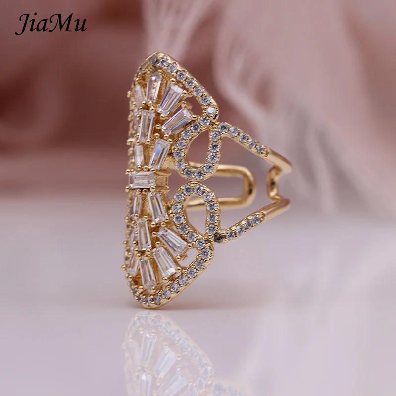 JiaMu/модное креативное популярное кольцо из натурального циркония, полые, 585 розовое золото, регулируемые кольца, женские вечерние свадебные украшения