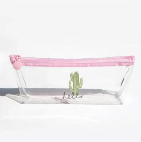 Flamingo Cactus Милые прозрачные пеналы с фруктами для девочек, клубника, банан, ПВХ, канцелярские принадлежности, сумка для хранения, школьные офисные принадлежности, Escolar - Цвет: Flamingo Cactus