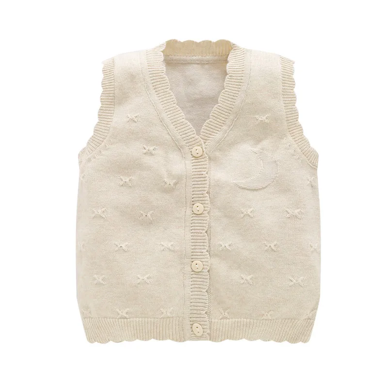 Хлопковый Детский свитер с оборками; жилет; мягкий вязаный свитер для малышей; Повседневный свитер с v-образным вырезом для девочек; жилет для мальчиков; одежда для маленьких девочек