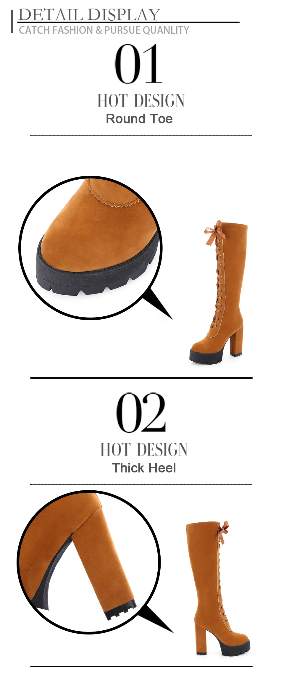 Gdgydh Winter Lacing Knee High Boots Women Suede Boots Shoes High Heels Female Autumn Rubber Sole Ladies Shoes Big Size 43