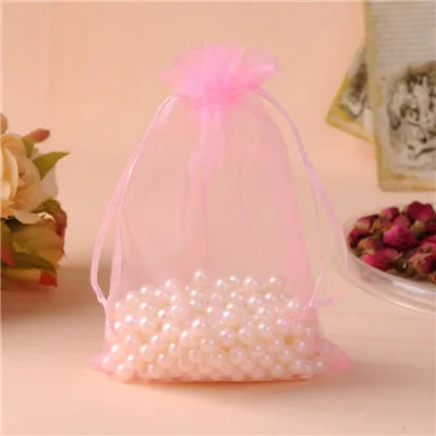 Pink Сумки из органзы 25x35 см 100 шт./лот большие подарочные пакеты на шнурке с логотипом на заказ - Цвет: Pink