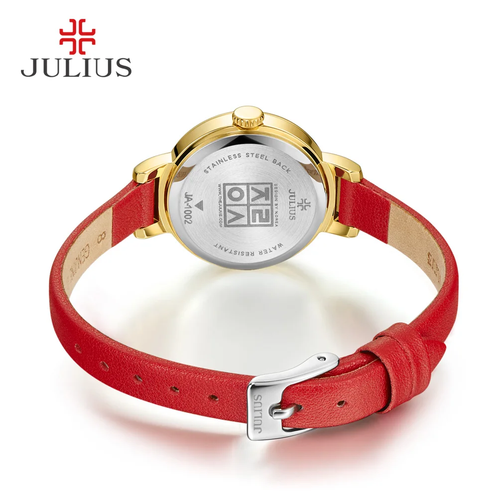 Julius красный кожаный ремешок маленький циферблат модные повседневные часы для