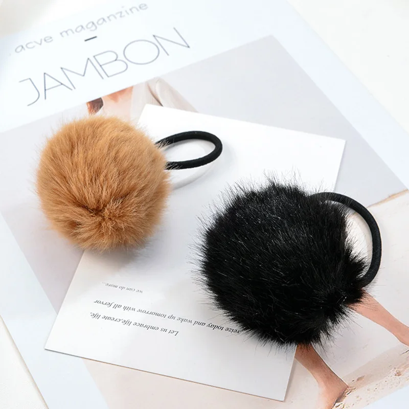 2 PCs Fashion Artificial Rabbit Fur Ball Elastic Hair Rope Rings Girls Hairband Soft Bands Plush Accessory | Красота и здоровье