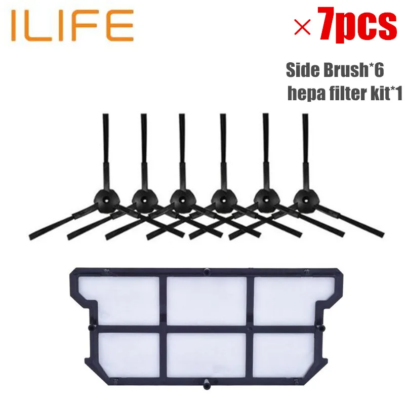 7 шт./компл. ilife v7 Запчасти для робота-пылесоса kit (набор фильтров НЕРА + боковая