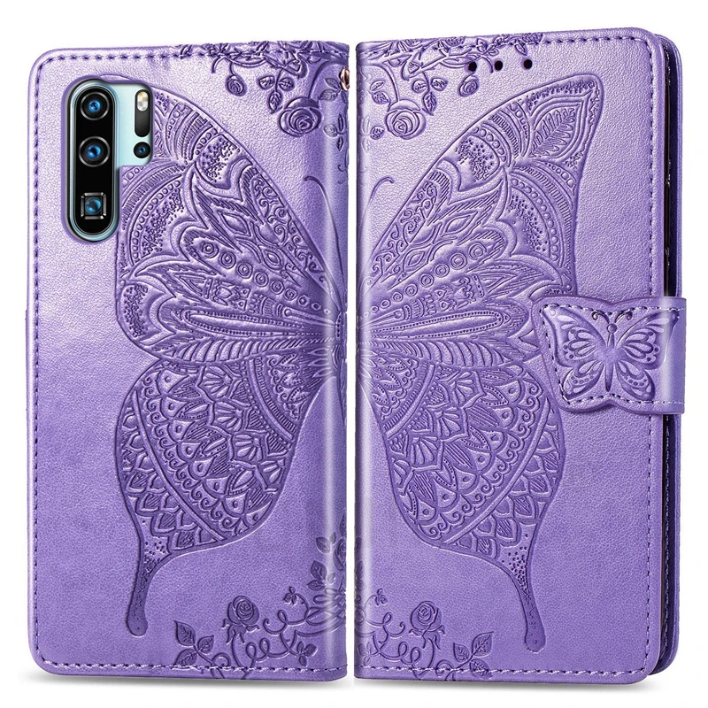 Кожаный чехол-книжка с 3D изображением бабочки для Huawei P30 Pro зеркальный чехол