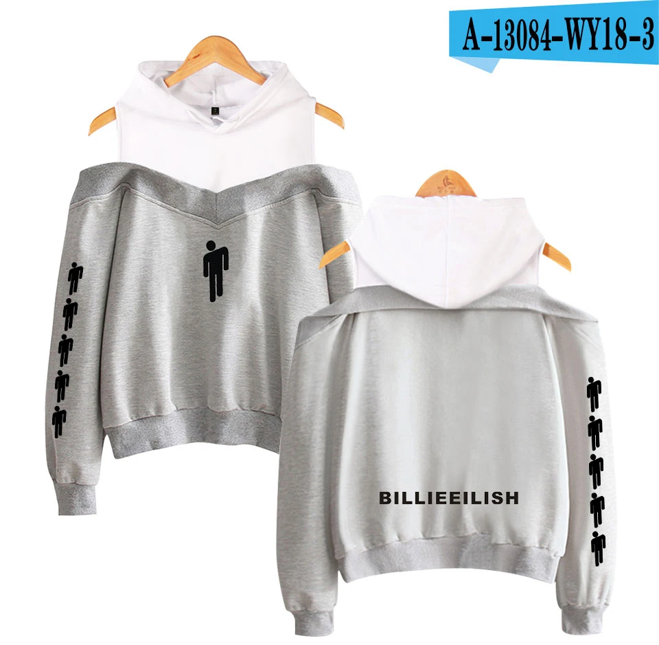 Армейский зеленый Billie Eilish, с принтом, с открытыми плечами, толстовки, женские, летние, хлопковые, с длинным рукавом, хит-хоп, модная, с капюшоном, одежда XXL - Цвет: Армейский зеленый
