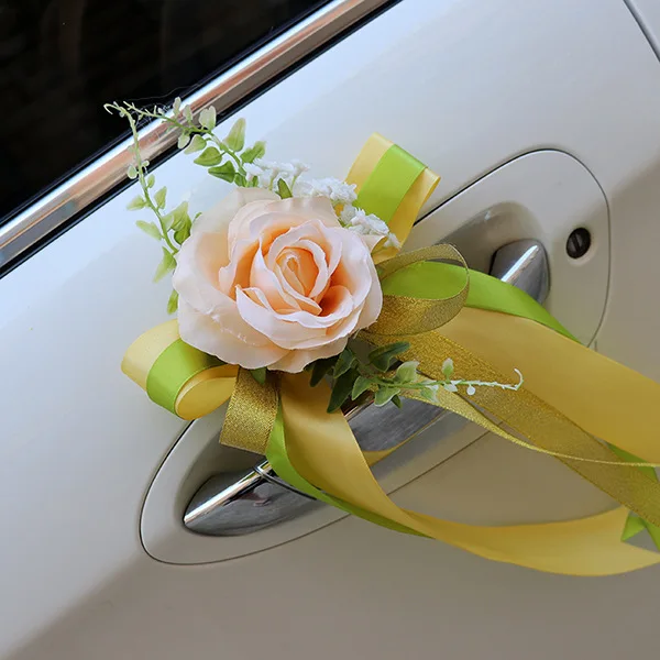 

Europe Wedding Car Decorative Silk Flowers Door Handle Rose Rearview Mirror Garnish Artificial Wreath Fake Flower Fake Plants
