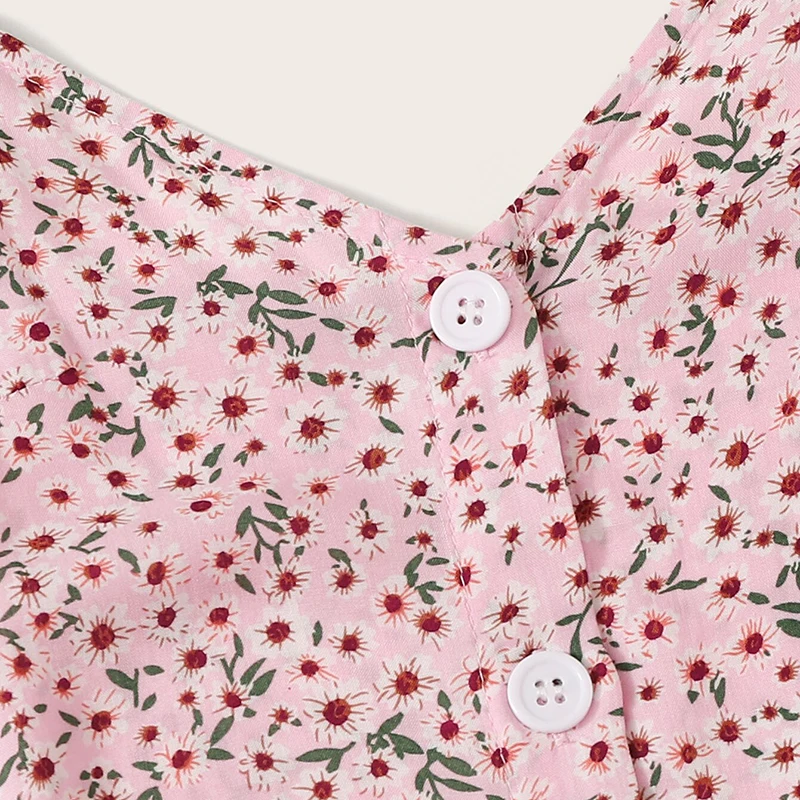 SHEIN Цветочное Платье На Бретелях С Пуговицами, Сарафан С Цветочным Принтом, Летнее Повседневное Прямое Платье