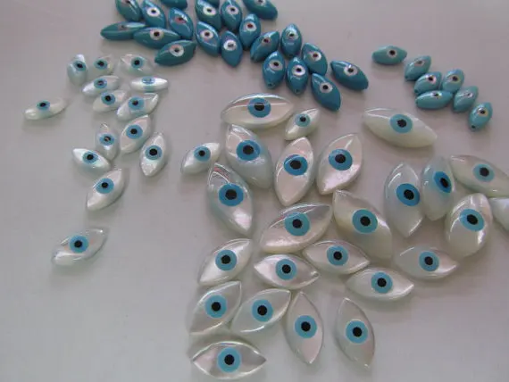 

25pcs 4charm8 5charm10 7charm14mm Top Quality Genuine MOP Shell mother of pearl Evil Eyes Marquise Aqua Blue White Cabochons bea