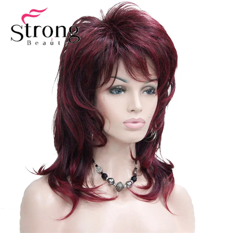 StrongBeauty Длинный Мягкий Лохматый слоистый цвет красного вина Омбре Классический колпачок полный синтетический парик женские парики