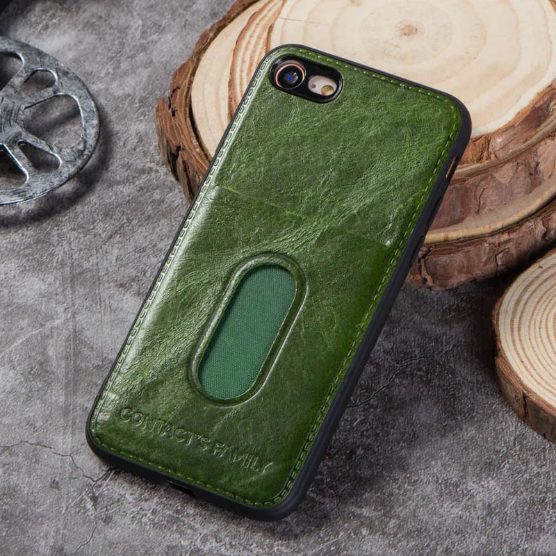 1001-green Роскошный чехол из натуральной мягкой кожи для iPhone 7 8, защитная задняя крышка, держатель для карт для iPhone 8 7, чехол, отделения для карт, гравировка - Цвет: 1001-green