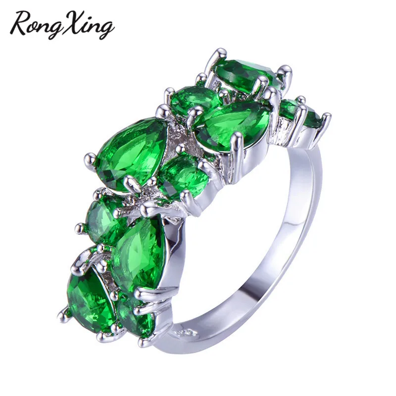Green Rongxing классический Мона Лиза Многоцветный Циркон Кольца для Для женщин белого золота Заполненные фиолетовый/красный/синий/зеленый воды падение Rock N Rose - Цвет основного камня: Green
