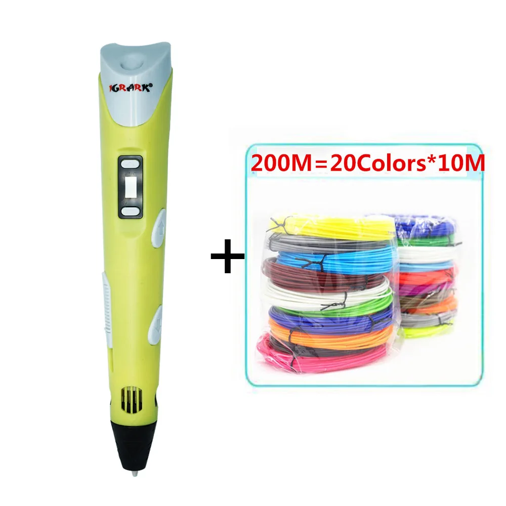 Yellow Add Pla200m IGRARK 3D Ручка, 3d ручка для печати, интеллектуальная ручка с граффити, 3d принтер, лучший подарок для детского дня рождения, сделай сам, рисование - Цвет: Yellow Add Pla200m