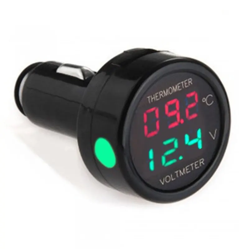 Digital Car Voltmeter Thermometer Temperature Meter Battery Monitor Red Blue Led Dual Display 2 In 1 DC 12V 24V Auto Voltmeter|Вольтметры|