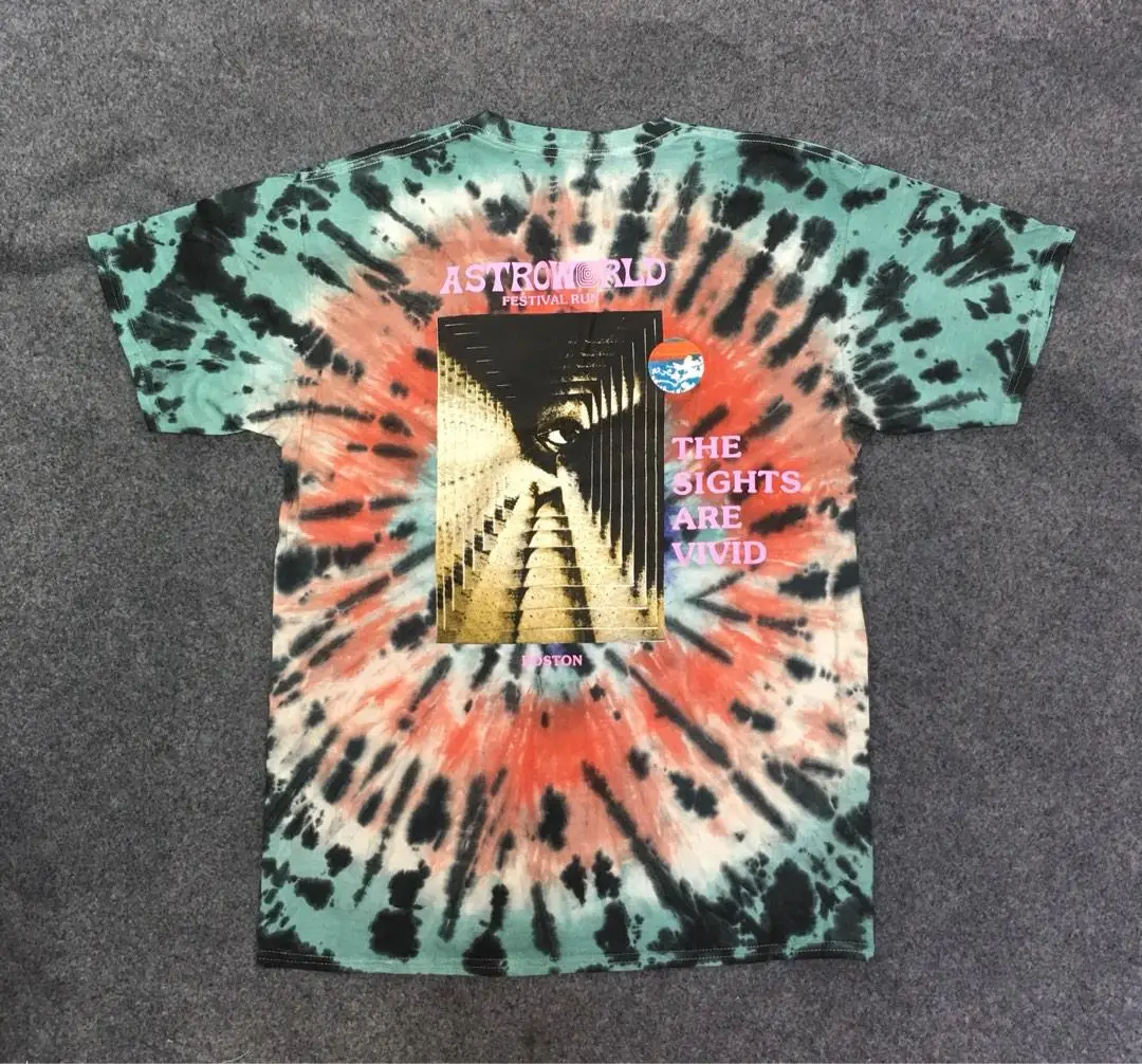 19SS Трэвиса Скотта астромира футболка 1:1 высокое качество инопланетянин Tie Dye футболка уличного рынка хип-хоп Astroworld футболка