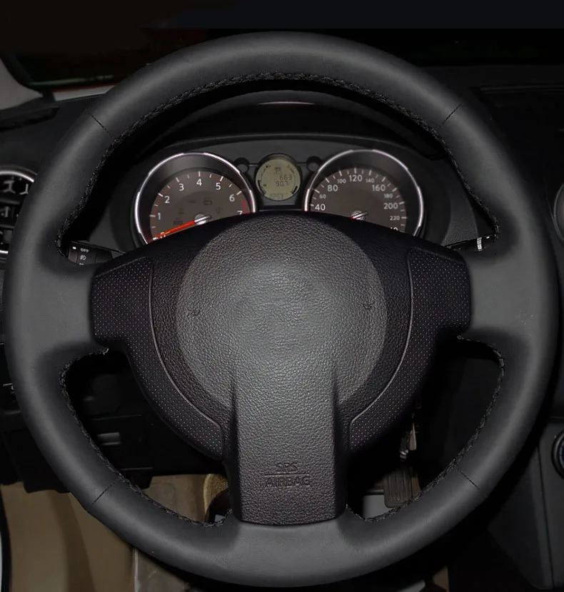 BLACK LINE AOSRRUN Ручное шитье все кожаные чехлы на руль для Nissan Qashqai J10 X-TRAIL NV200 2008-2012 автостайлинг - Название цвета: BLACK LINE