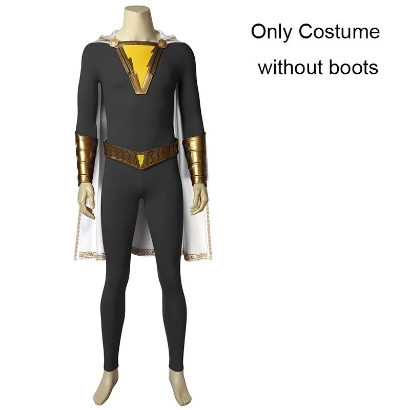 Shazam Freddy Freeman; костюм капитана Marvel, Вильяма, Джозефа, бэтсона; ботинки для костюмированной вечеринки на Хэллоуин; плащ-комбинезон; Цвет зеленый, серый; для взрослых - Цвет: Without boots