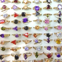 50pcs gold tone real zircon rings heart triangle square flower waterdrop shapes valentines day gift