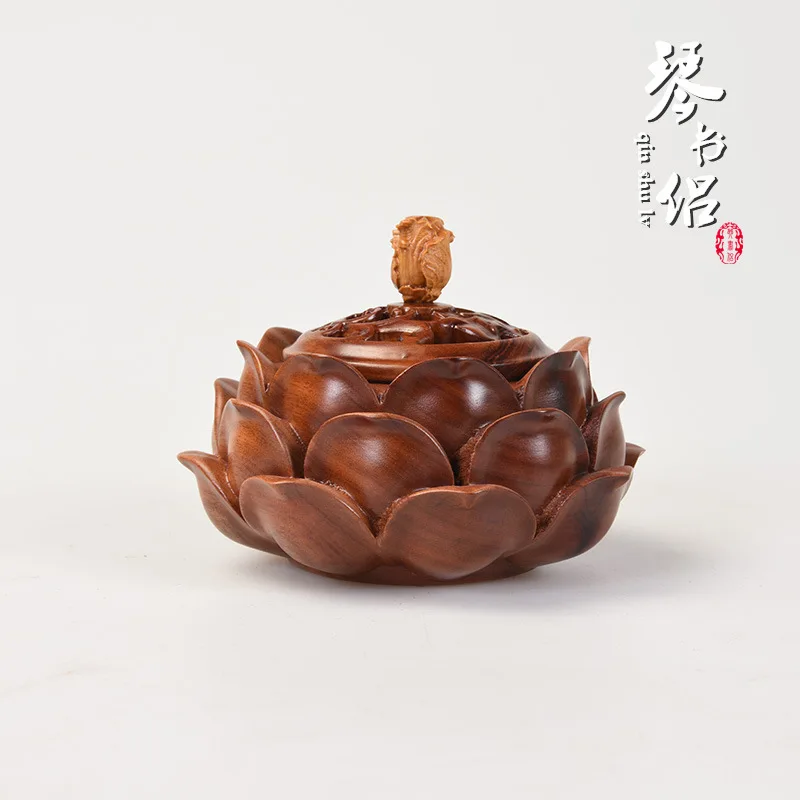 

Lotus carved rosewood incense smoke incense censer boxwood plate solid wood three-legged incense box pendulum