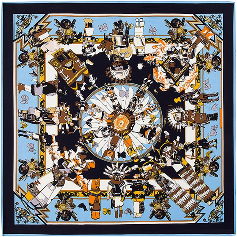 Новый шарф из Твила женский 130*130 Европейский дизайн миф Hopi квадратные шарфы с