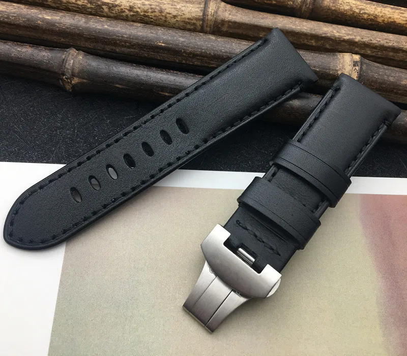 24 мм Италия натуральная кожа бамбуковый ремешок для Panerai ремешок для PAM441 Браслет Бабочка Пряжка часы ремешок лес зеленый черный