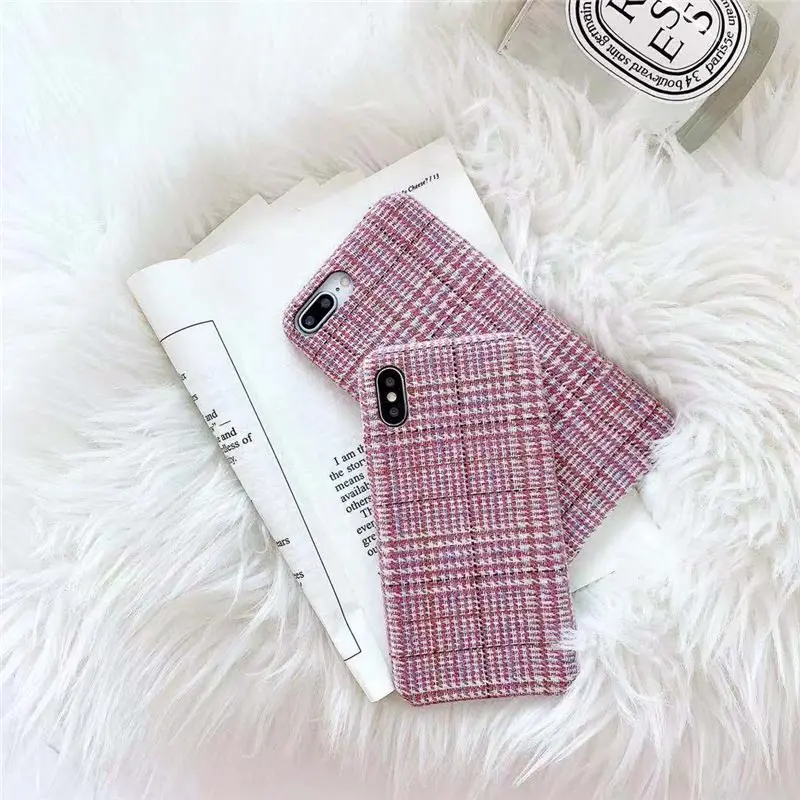 Gimfun модный розовый плюшевый чехол в клетку для Iphone Xs Max XR, теплый тканевый чехол в полоску из мягкого ТПУ для Iphone 7plus 6s 8 X, задняя крышка