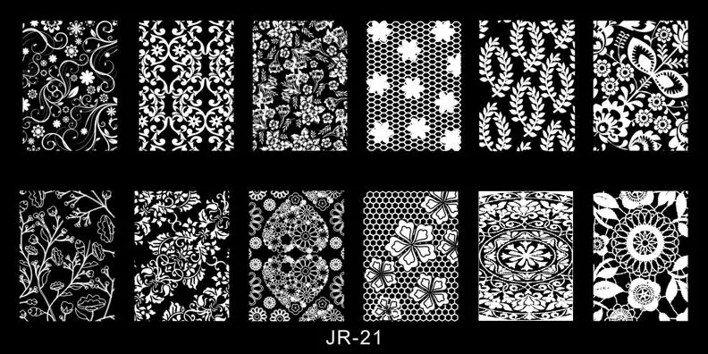 JR21 1x2018 дизайн ногтей шаблон 12*6 см металлический шаблон Konad Лак геометрические конструкции дизайн ногтей штамп изображения пластины трафарет JR01-30 - Цвет: JR21